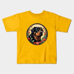 Rottweiler Flower Sunrise Kids T-Shirt